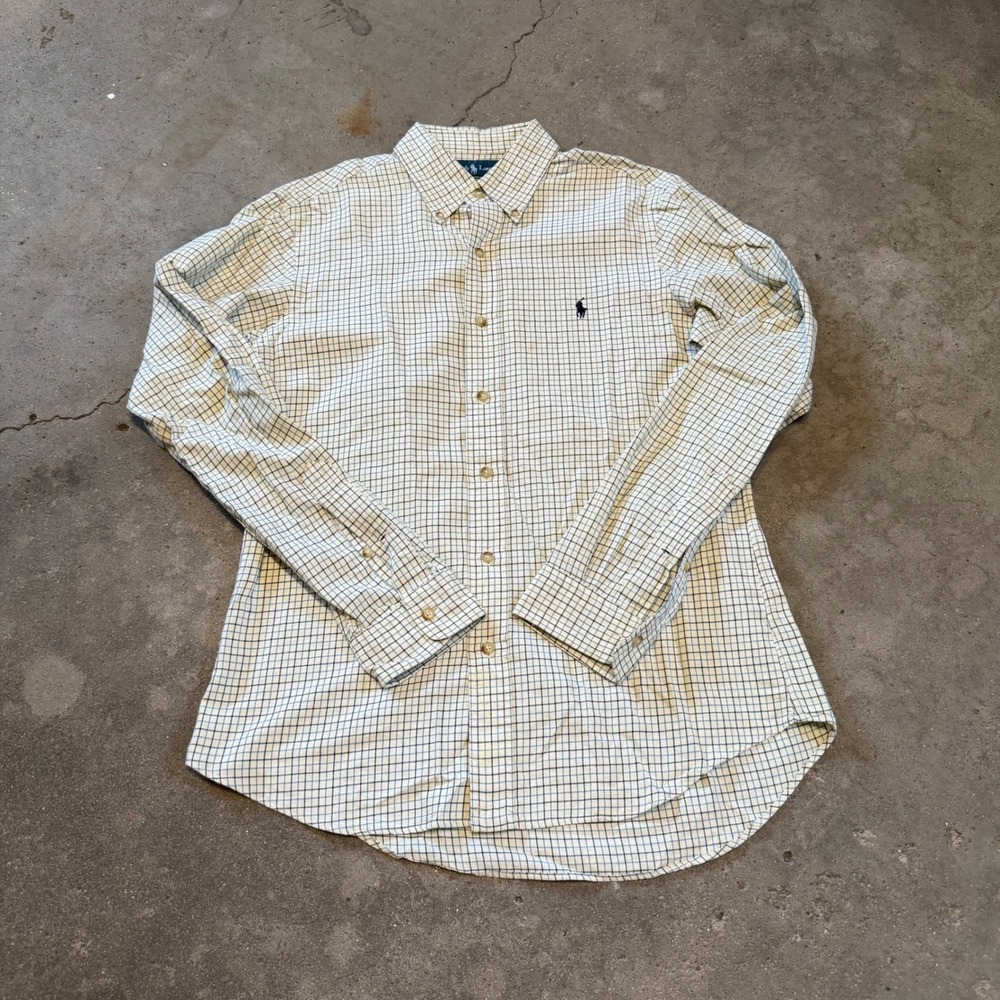 Ralph Lauren Button Down Shirt Mens M Blue Tattersall Custom Fit Long Sleeve